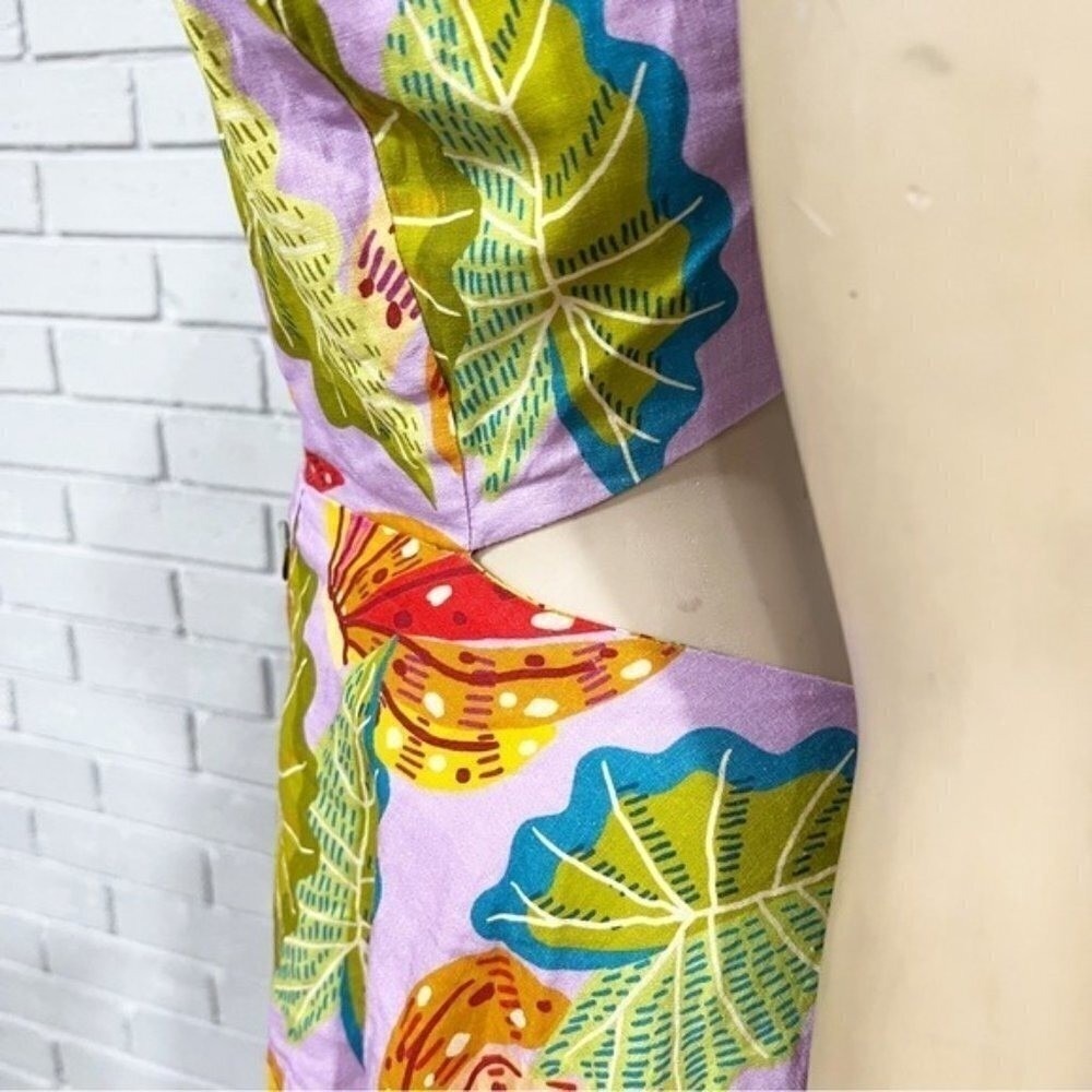 Farm Rio Lilac Beaks and Bananas Print Cutout Midi Dress Button Front Womens | M - Picture 8 of 16